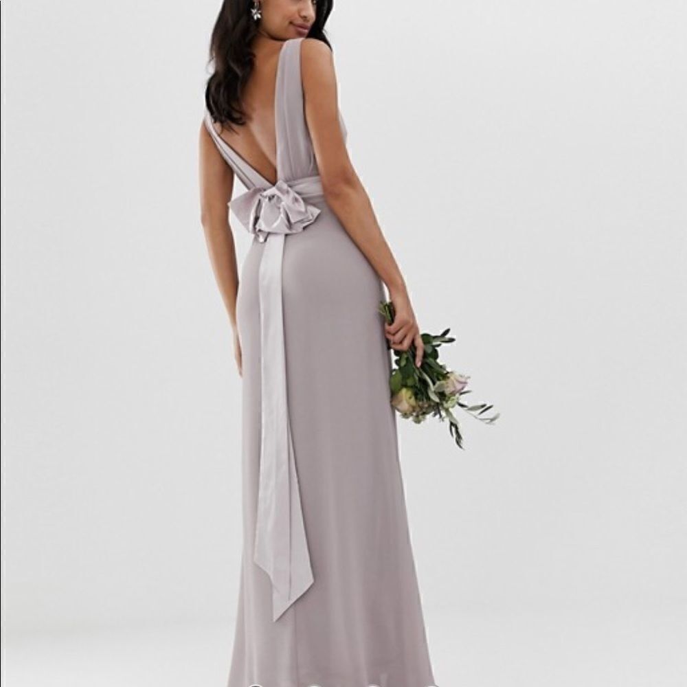 TFNC bow back maxi Bridesmaid dress in gray - Picture 3 of 8